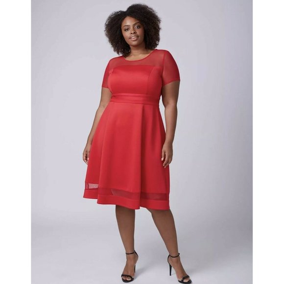 Lane Bryant | Dresses | Lane Bryant Womens Dress Plus Size 22 24 Scuba Fit  Flare Mesh Sleeve | Poshmark